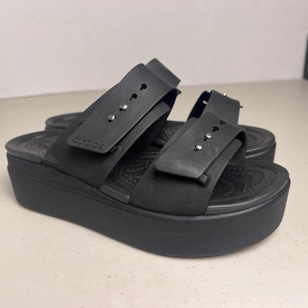 Crocs Brooklyn Low Wedge Platform Sandals Black Womens 6 LiteRide Comfort - Picture 3 of 16